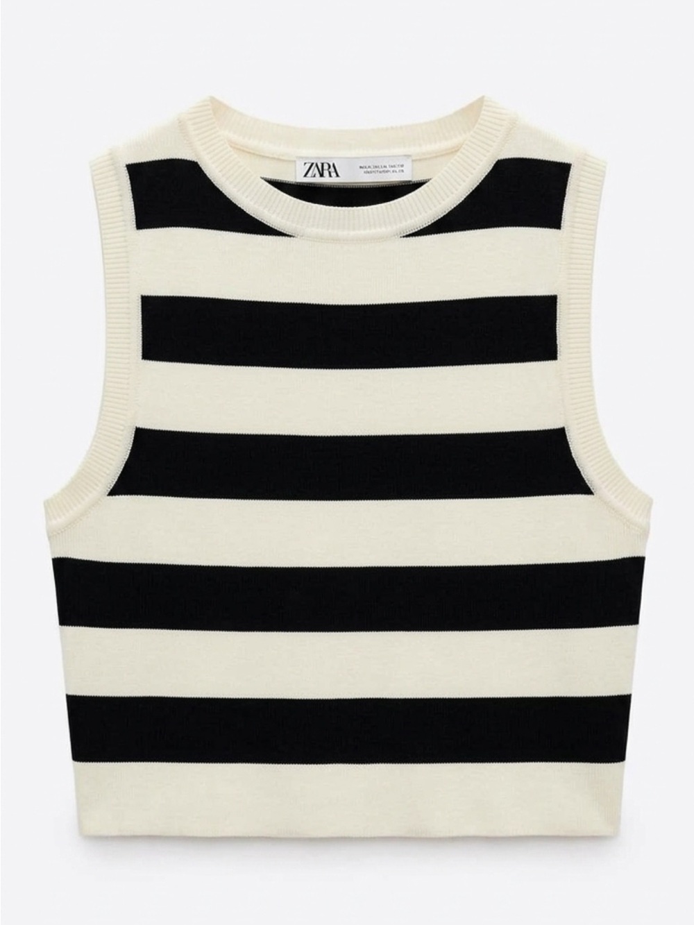 ZARA Black and Cream Striped Cropped Knit Tank